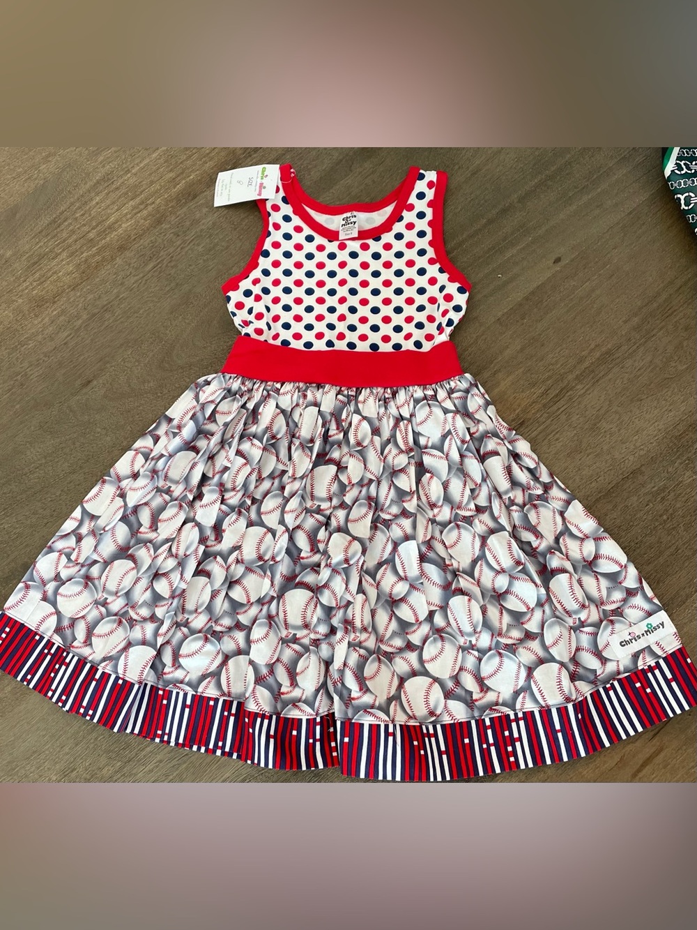 Baseball Print Red Chris N Missy Knit Twirl Dress NWT - Picture 2 of 4